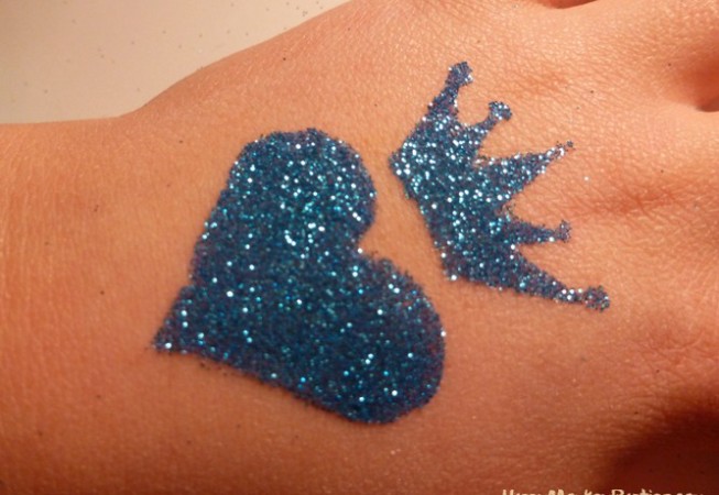 Glitter Tattoo Blue Heart and Crown